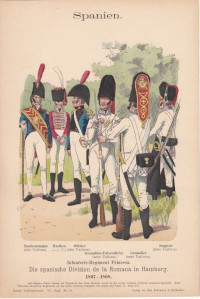 Spanien.+Infanterie-Regiment+Princesa.+die+spanische+Division+de+la+romana+in+Hamburg+1807-1808.+Tambourmajor%2C+Musiker%2C+Offizier....